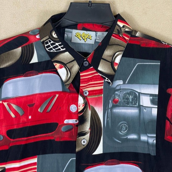 Up Ro's T Button Up 3-D Car Print Short Sleeve Shirt Mens XL Relaxed Fit Vintage - Picture 2 of 9
